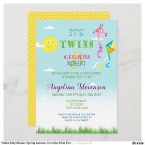Twins Baby Shower Spring Summer Cute Sun Kites Fun Invitation