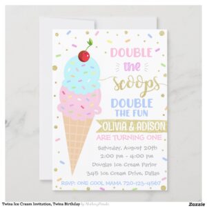 Twins Ice Cream Invitation, Twins Birthday Invitation
