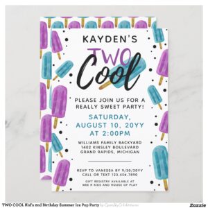 TWO COOL Kid's 2nd Birthday Summer Ice Pop Party Invitation