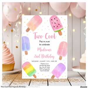 Two Cool Pink Popsicle Birthday Invitation