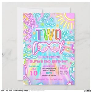 Two Cool Pool 2nd Birthday Party Invitation