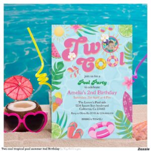 Two cool tropical pool summer 2nd Birthday Invitation