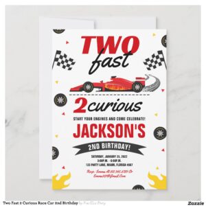 Two Fast 2 Curious Race Car 2nd Birthday Invitation