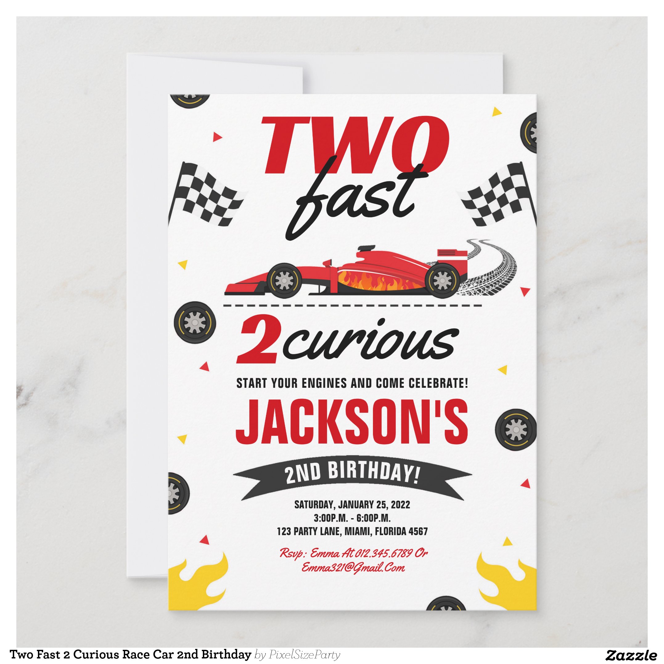 Two Fast 2 Curious Race Car 2nd Birthday Invitation