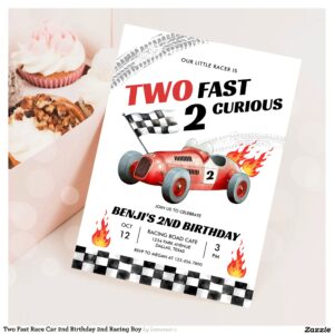 Two Fast Race Car 2nd Birthday 2nd Racing Boy Invitation