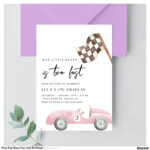 Two Fast Race Car 2nd Birthday Invitation