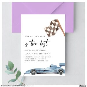 Two Fast Race Car 2nd Birthday Invitation