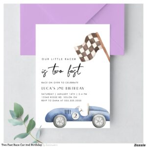 Two Fast Race Car 2nd Birthday Invitation