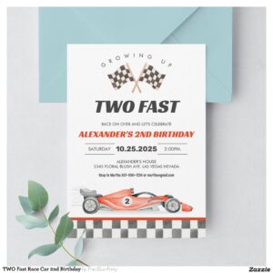TWO Fast Race Car 2nd Birthday Invitation