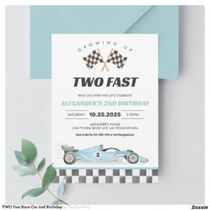 TWO Fast Race Car 2nd Birthday Invitation