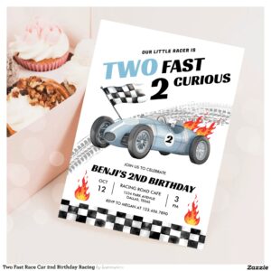 Two Fast Race Car 2nd Birthday Racing Invitation