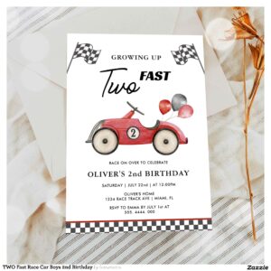 TWO Fast Race Car Boys 2nd Birthday Invitation