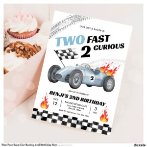 Two Fast Race Car Racing 2nd Birthday Boy Invitation