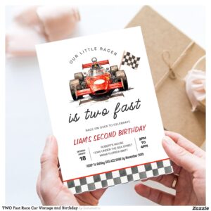 TWO Fast Race Car Vintage 2nd Birthday Invitation