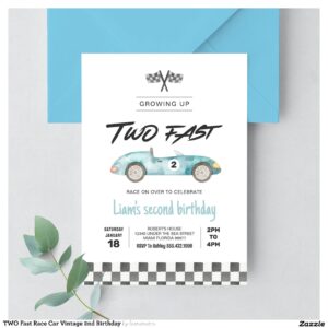 TWO Fast Race Car Vintage 2nd Birthday Invitation