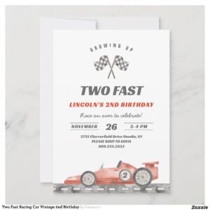 Two Fast Racing Car Vintage 2nd Birthday Invitation