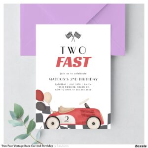 Two Fast Vintage Race Car 2nd Birthday Invitation