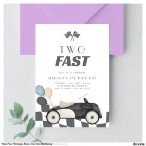 Two Fast Vintage Race Car 2nd Birthday Invitation