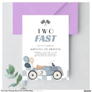 Two Fast Vintage Race Car 2nd Birthday Invitation