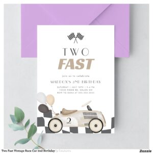 Two Fast Vintage Race Car 2nd Birthday Invitation