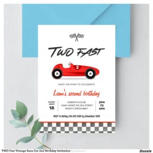 TWO Fast Vintage Race Car 2nd Birthday Invitation