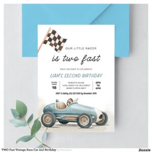 TWO Fast Vintage Race Car 2nd Birthday Invitation