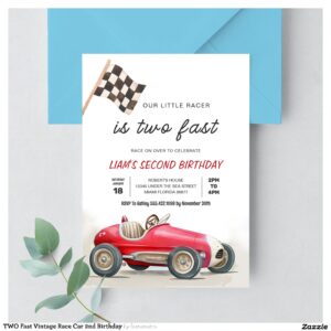 TWO Fast Vintage Race Car 2nd Birthday Invitation