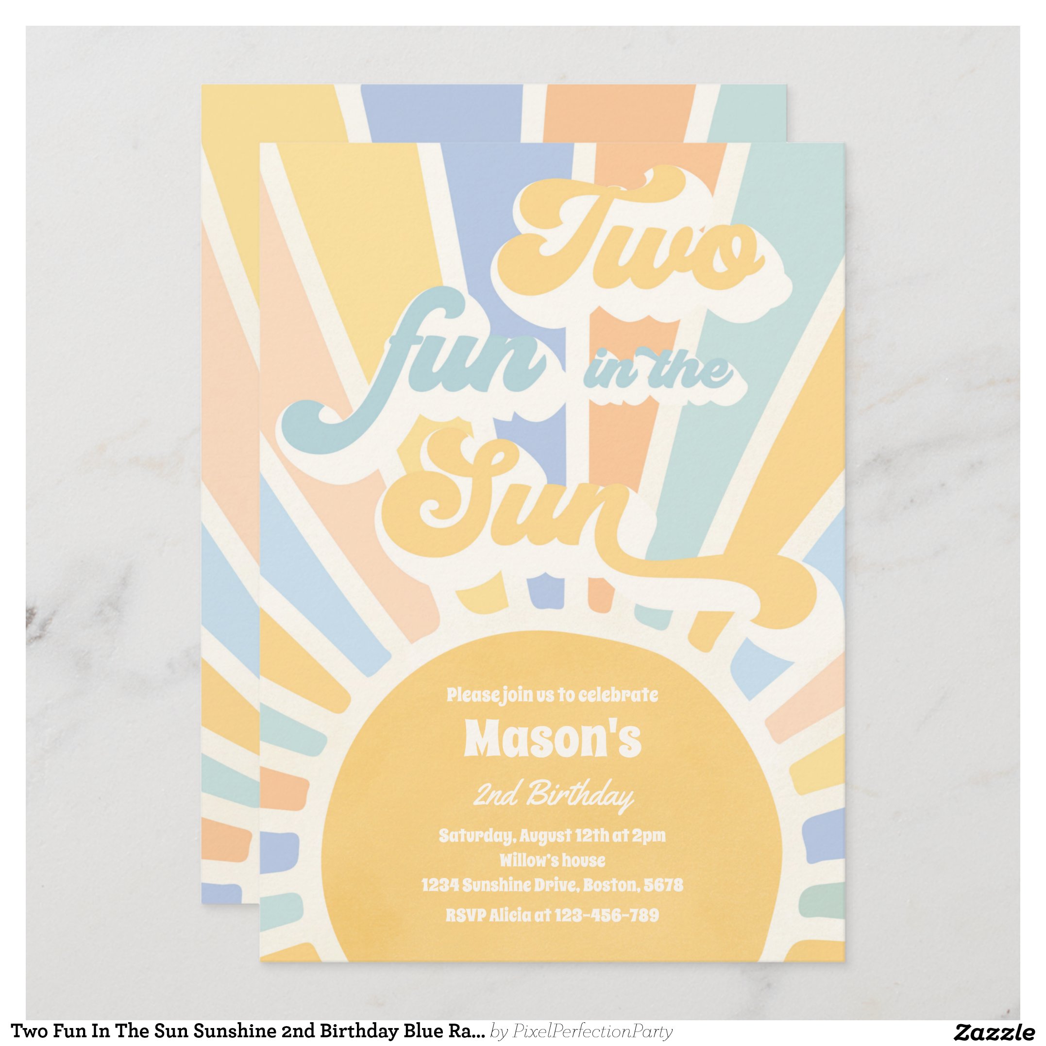 Two Fun In The Sun Sunshine 2nd Birthday Blue Rays Invitation
