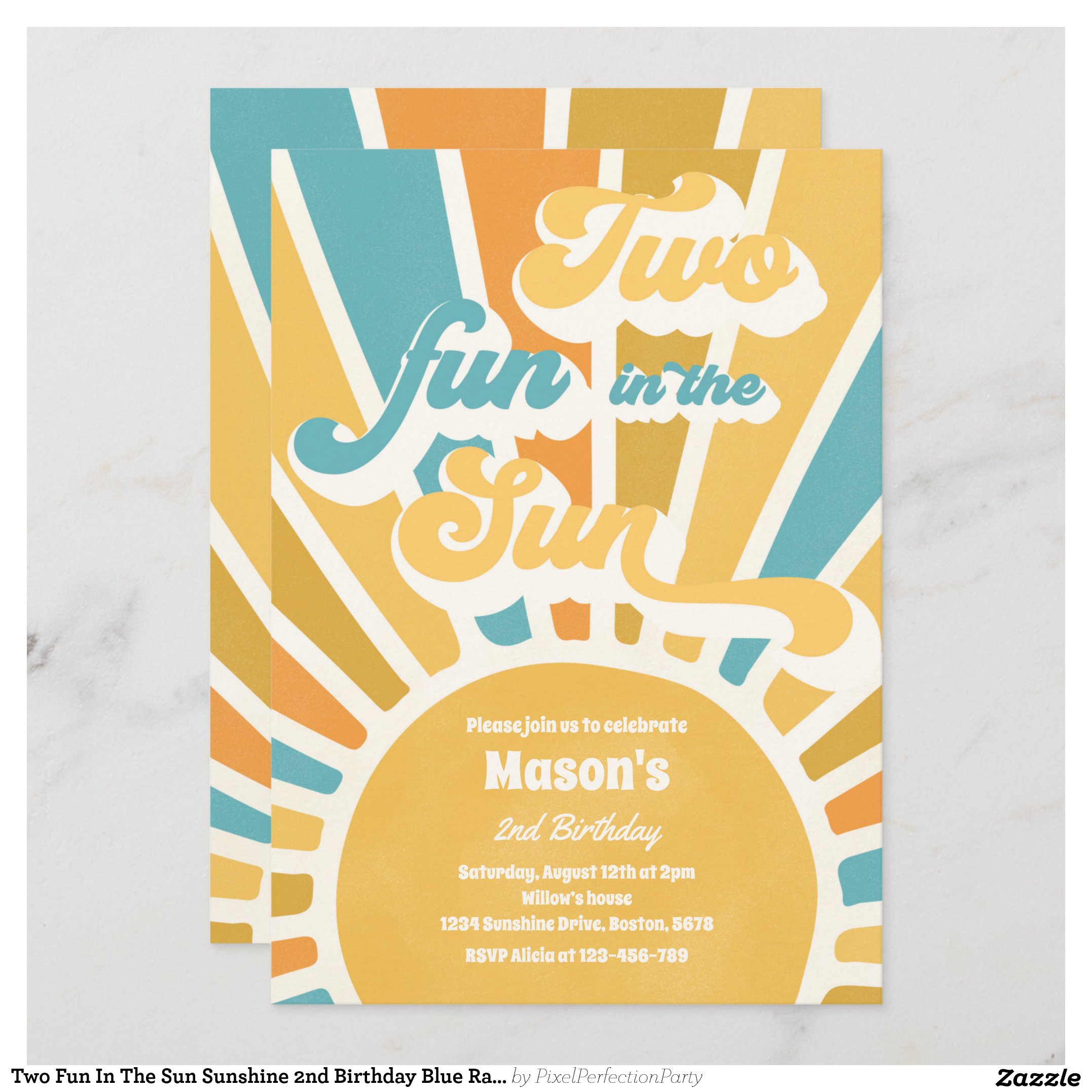 Two Fun In The Sun Sunshine 2nd Birthday Blue Rays Invitation