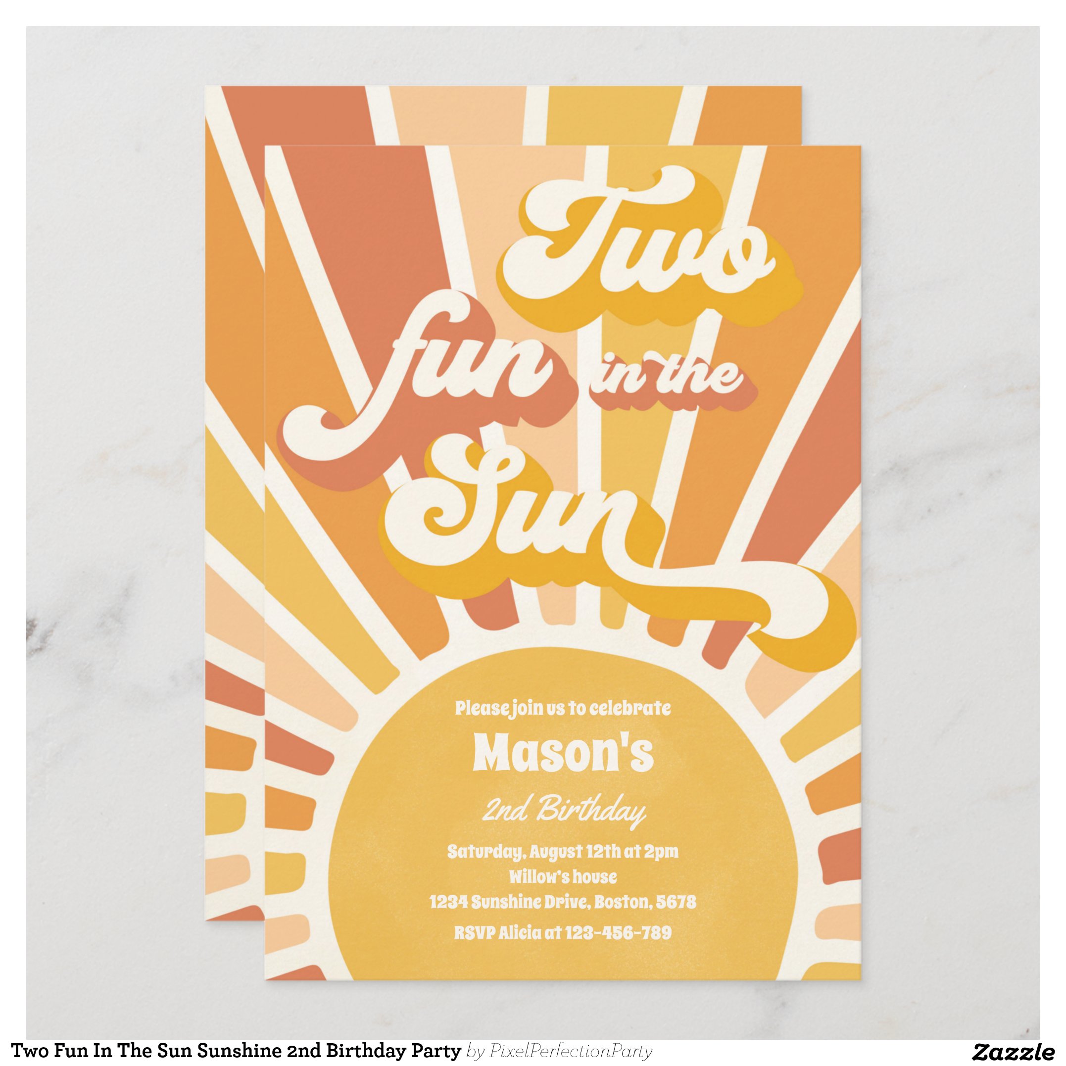 Two Fun In The Sun Sunshine 2nd Birthday Party Invitation
