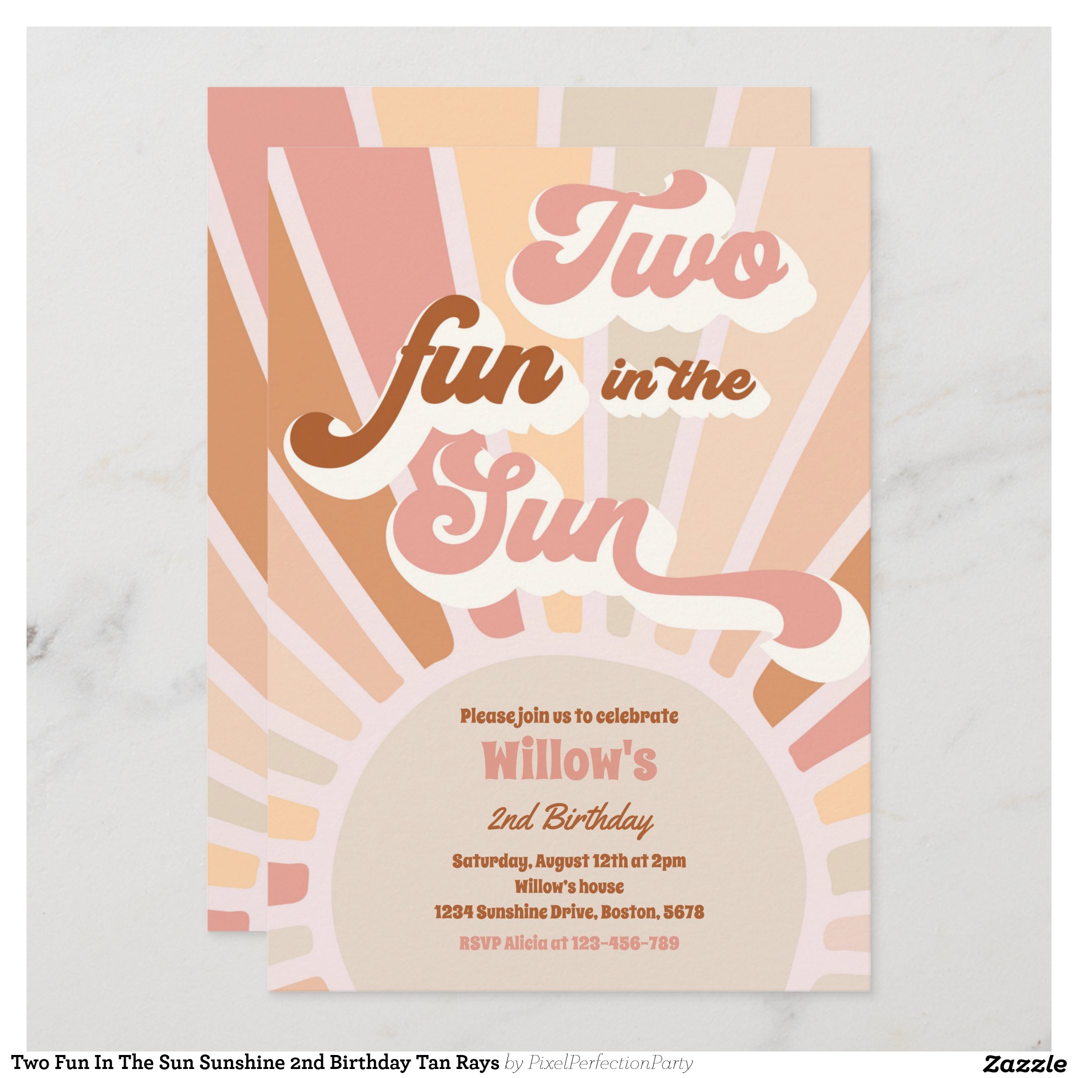 Two Fun In The Sun Sunshine 2nd Birthday Tan Rays Invitation