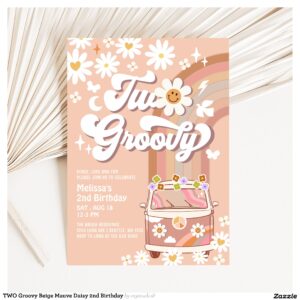two_groovy_beige_mauve_daisy_2nd_birthday_invitation-r_zkmh5x_2154 TWO Groovy Beige Mauve Daisy 2nd Birthday Invitation