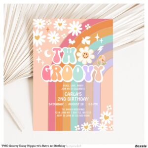 two_groovy_daisy_hippie_70s_retro_1st_birthday_invitation-r_zkma26_2154 TWO Groovy Daisy Hippie 70's Retro 1st Birthday Invitation