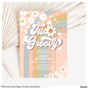 two_groovy_daisy_hippie_70s_retro_2nd_birthday_invitation-r_zkma24_2154 TWO Groovy Daisy Hippie 70's Retro 2nd Birthday Invitation