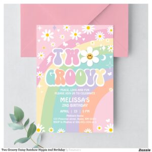 two_groovy_daisy_rainbow_hippie_2nd_birthday_invitation-r_ze8vim_2154 Two Groovy Daisy Rainbow Hippie 2nd Birthday Invitation