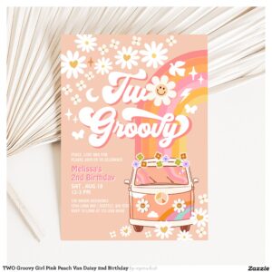 two_groovy_girl_pink_peach_van_daisy_2nd_birthday_invitation-r_zkma7a_2154 TWO Groovy Girl Pink Peach Van Daisy 2nd Birthday Invitation
