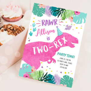 two_rex_pink_dinosaur_girl_2nd_second_birthday_invitation-r_5n5w8_2154 Two-Rex Pink Dinosaur Girl 2nd Second Birthday Invitation