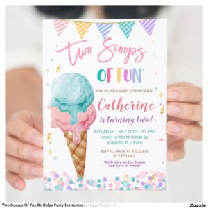 Two Scoops Of Fun Birthday Party Invitation