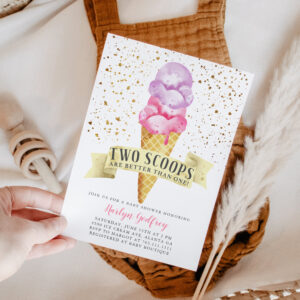 Two Scoops Twin Girls Ice Cream Baby Shower Invitation