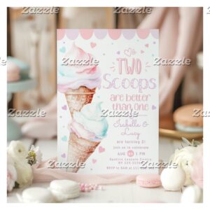 Two scoops twins ice cream birthday party invitation