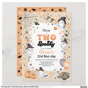 Two Spooky Cute Halloween Ghost 2nd Birthday Invitation