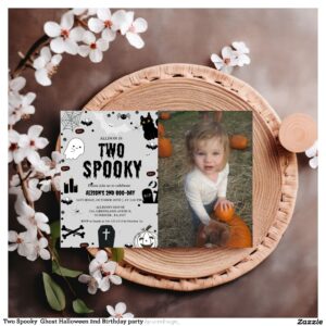 Two Spooky Ghost Halloween 2nd Birthday party Invitation