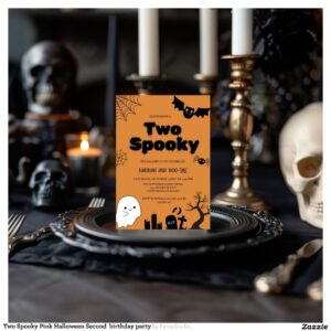 Two Spooky Pink Halloween Second birthday party Invitation