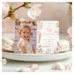 Two sweet candy pastel photo 2nd birthday invitation