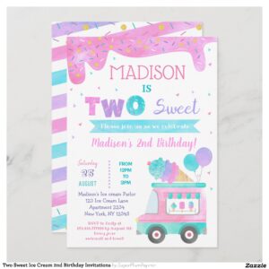 Two Sweet Ice Cream 2nd Birthday Invitations