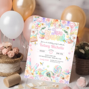 Two Sweet Pastel Candy Shop Second Birthday Invitation