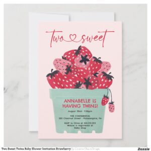 Two Sweet Twins Baby Shower Invitation Strawberry
