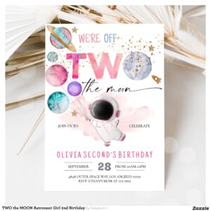 TWO the MOON Astronaut Girl 2nd Birthday Invitation