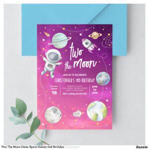 Two The Moon Outer Space Galaxy 2nd Birthday Invitation