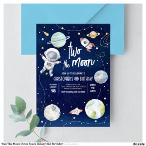 Two The Moon Outer Space Galaxy 2nd Birthday Invitation